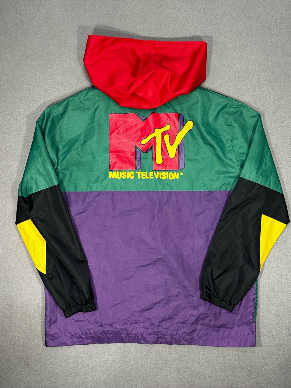 Men’s MTV Music Television Windbreaker Jacket XL Colorblock Hooded 2020 Retro